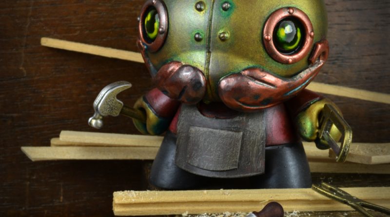 D. I. Why? Mechtorian customised Dunny art toy from Kidrobot. By Doktor A, Bruce Whistlecraft. 2023.