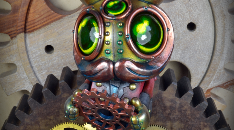 The Gear Sizer. A Mechtorian customised Spacemonkey toy from Dalek and Kidrobot. By Doktor A. Bruce Whistlecraft. 2022.