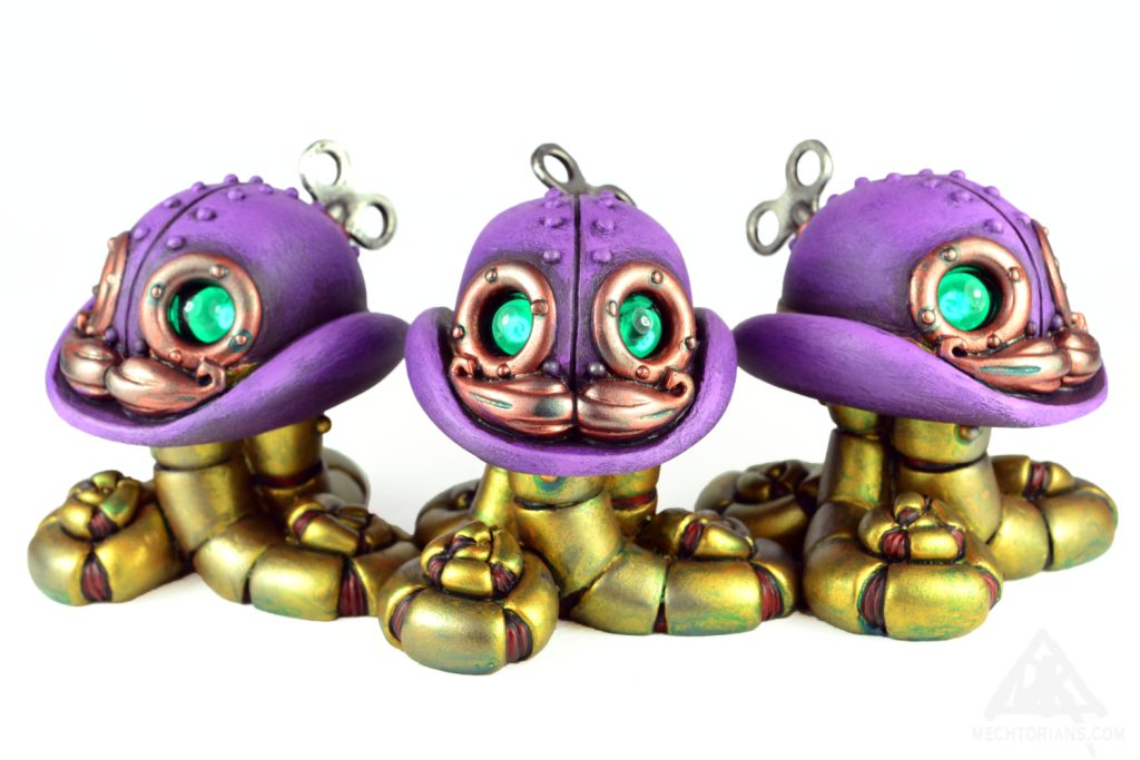 Purple Edition Tall Titfers resin Mechtorian collectibles. Steampunk robot hats with tentacles by Doktor A.
