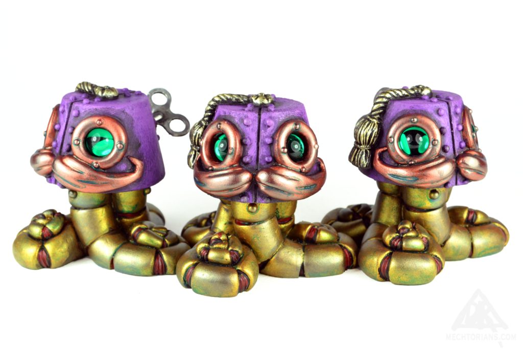 Purple Edition Tall Titfers resin Mechtorian collectibles. Steampunk robot hats with tentacles by Doktor A.