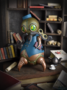 Clawfoot-PromoReginald Clawfoot ; Librarian vinyl toy. Part of the Mechtorians Series 2 set.Designed by Doktor A.Bruce Whistlecraft. Produced by Kidrobot.2018.