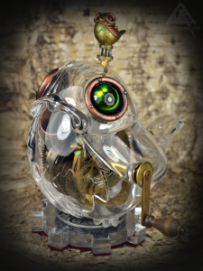 Clock-Robin-Birch-SafariClock Robin.Mechtorian customised resin Robin figure from Muffin Man.By Doktor A. Bruce Whistlecraft2020