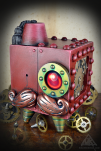 Colonel Rombus. A mechtorian resin art toy designed by Bruce Whistlecraft, Doktor A.A Custom red and Brass version
