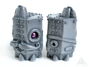 Hugo-Facet-Pewter-Front-BackHugo Facet.Resin Mechtorian collectible by Doktor A. Bruce Whistlecraft.