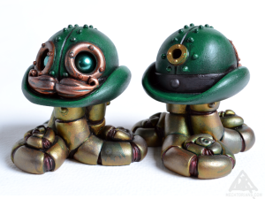 Resin Mechtorian Bowler Hat tentacle robots by Doktor A. Bruce Whistlecraft. 2018 Green edition. 