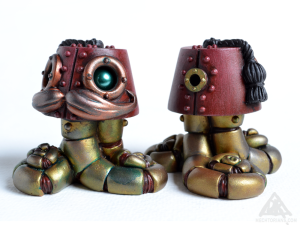 Resin Mechtorian Fez tentacle robots by Doktor A. Bruce Whistlecraft. 2018 Red edition.