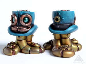Tall Titfers.Resin Mechtorian Top Hat tentacle robots by Doktor A. Bruce Whistlecraft. 2018 Teal Edition