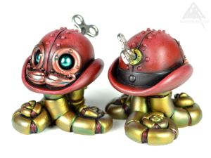 Resin Mechtorian Bowler Hat tentacle robots by Doktor A. Bruce Whistlecraft. 2018 Red edition.