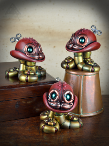 Tall Titfers.Resin Mechtorian Bowler Hat tentacle robots by Doktor A. Bruce Whistlecraft. 2018 Red edition.