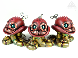 Resin Mechtorian Bowler Hat tentacle robots by Doktor A. Bruce Whistlecraft. 2018 Red edition.