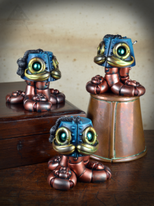 Resin Mechtorian Fez tentacle robots by Doktor A. Bruce Whistlecraft. 2018 Teal edition. 