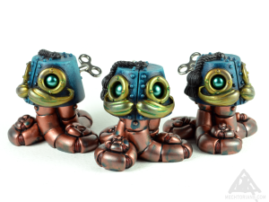 Resin Mechtorian Fez tentacle robots by Doktor A. Bruce Whistlecraft. 2018 Teal edition.
