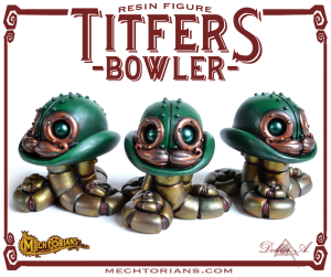 Resin Mechtorian Bowler Hat tentacle robots by Doktor A. Bruce Whistlecraft. 2018 Green edition