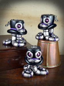 Tall Titfers.Resin Mechtorian Top Hat tentacle robots by Doktor A. Bruce Whistlecraft. 2018 Mourning edition.